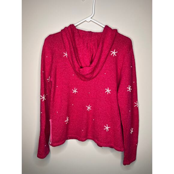 2000s Timberlea Pink Green Christmas Patchwork Snowflake Full Zip Sweater S - Picture 6 of 6